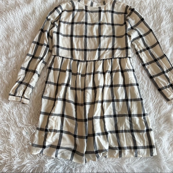 Cream & Black Grid Check Ruched V-Neck Long Sleeve Peasant Dress - Picture 12 of 15